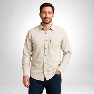 LEVI'S Vintage 90s Large Beige Denim Metal Button Down Long Sleeve Shirt